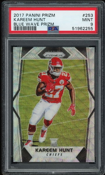 2017 Prizm Blue Wave #253 Kareem Hunt PSA 9 Rookie Chiefs/Browns