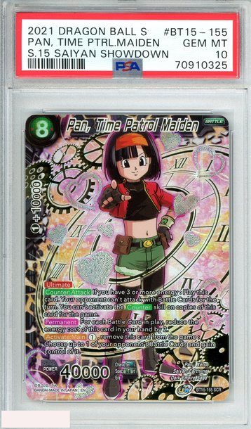 2021 DRAGON BALL S PAN TIME PTRL MAIDEN #BT15-155 S 15 SAIYAN SHOWDOWN PSA 10