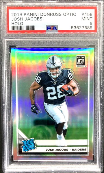 2019 Donruss Optic #158 Josh Jacobs Rated Rookie Silver Holo RC * PSA 9 MINT *