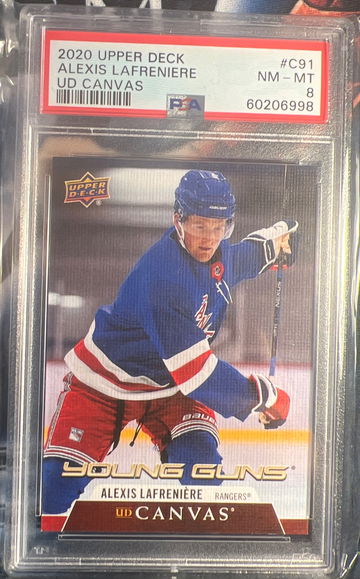 2020 Upper Deck #C91 ALEXIS LAFRENIERE UD Canvas RC ROOKIE Young Guns PSA 8 MINT