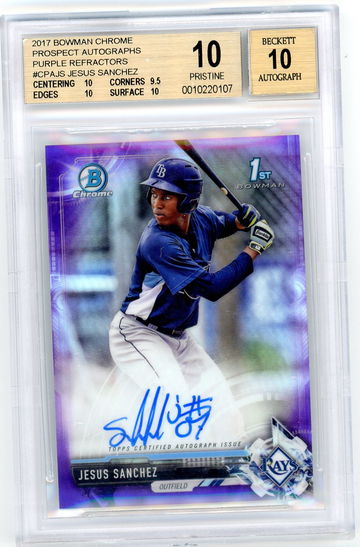 Jesus Sanchez 2017 Bowman Chrome purple refractor auto /250 BGS 10