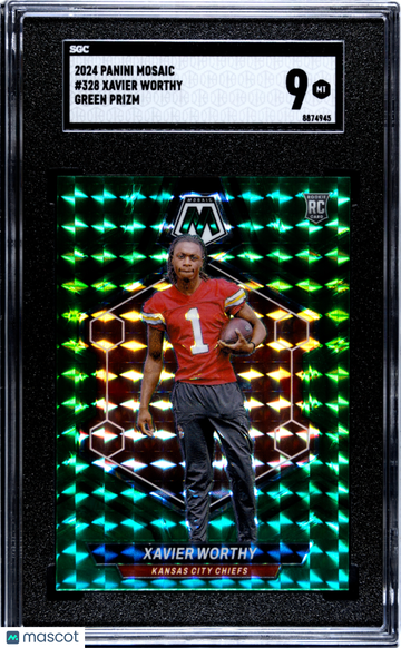 2024 Panini Mosaic Xavier Worthy #328 Green Prizm SGC 9