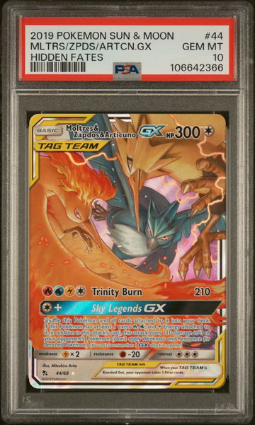2019 Pokemon Sun and Moon Hidden Fates Articuno/Moltres/Zapdos Gx #44 PSA 10