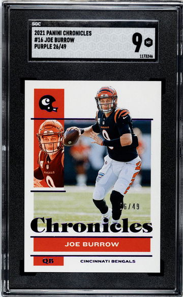 2021 Panini Chronicles Purple Joe Burrow #16 /49 SGC 9
