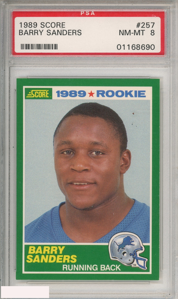 1989 SCORE BARRY SANDERS #257 DETROIT LIONS ROOKIE HOF PSA 8 NM-MT