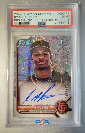 2022 Bowman Chrome #CPARR RC Ryan Reckley Speckle Refractor Auto #/299 PSA 9