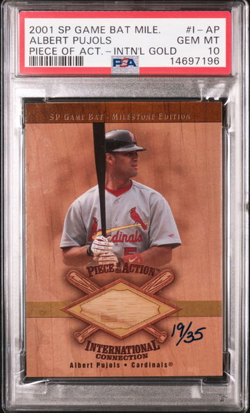 2001 SP Game Bat Edition Milestone Albert Pujols Piece of Action International Gold #19/35 RC PSA 10 Gem Mint *pop 1