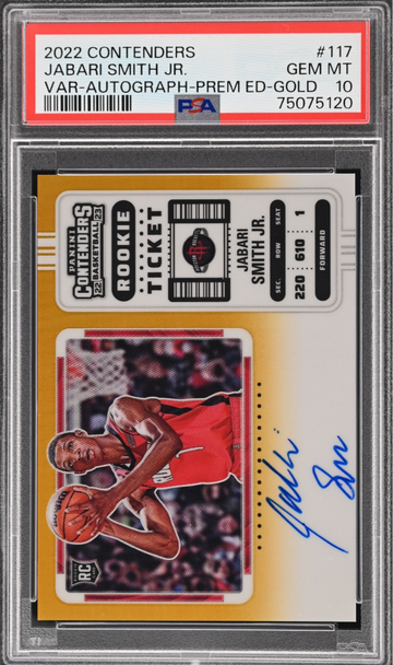 2022 Contenders Jabari Smith Gold Auto Variation #10/10 PSA 10