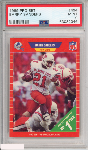 1989 PRO SET BARRY SANDERS #494 ROOKIE HOF DETROIT LIONS RC PSA 9 MINT