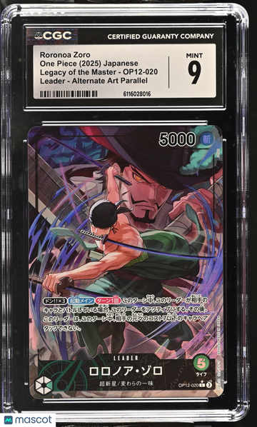 2025 One Piece Legacy Of The Master Roronoa Zoro Alternate Art Parallel Japanese 00/7.90 CGC 9 #OP12-020