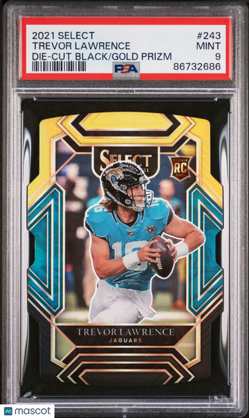 2021 Select #243 Trevor Lawrence - Field Level Black Gold Prizm | PSA 9