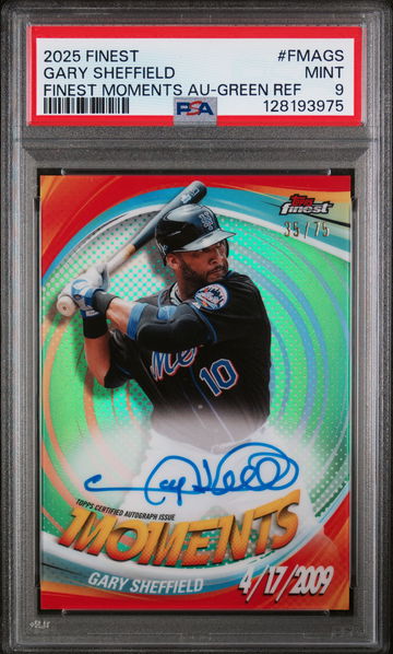 2025 Topps Finest Finest Moments Autographs Green Refractor Gary Sheffield #FMAGS /75 PSA 9