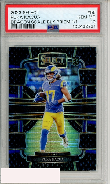 2023 PANINI SELECT PUKA NACUA #56 DRAGON SCALE BLK PRIZM 1 OF 1 PSA 10