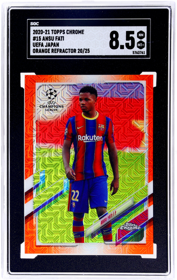 2020-21 Topps Chrome UEFA Japan Orange Refractor Ansu Fati #15 /25 SGC 8.5