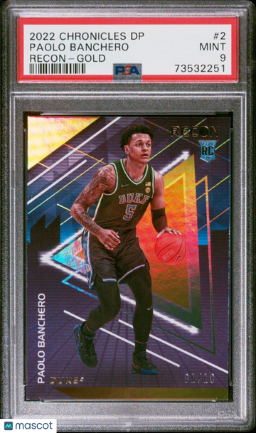 2022 Chronicles Draft Picks Paolo Banchero #2 Gold Parallel/Variety Rookie PSA 9