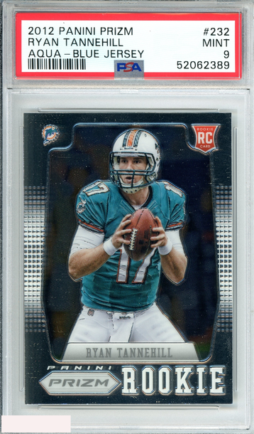 2012 PANINI PRIZM RYAN TANNEHILL #232 AQUA-BLUE JERSEY DOLPHINS ROOKIE RC PSA 9