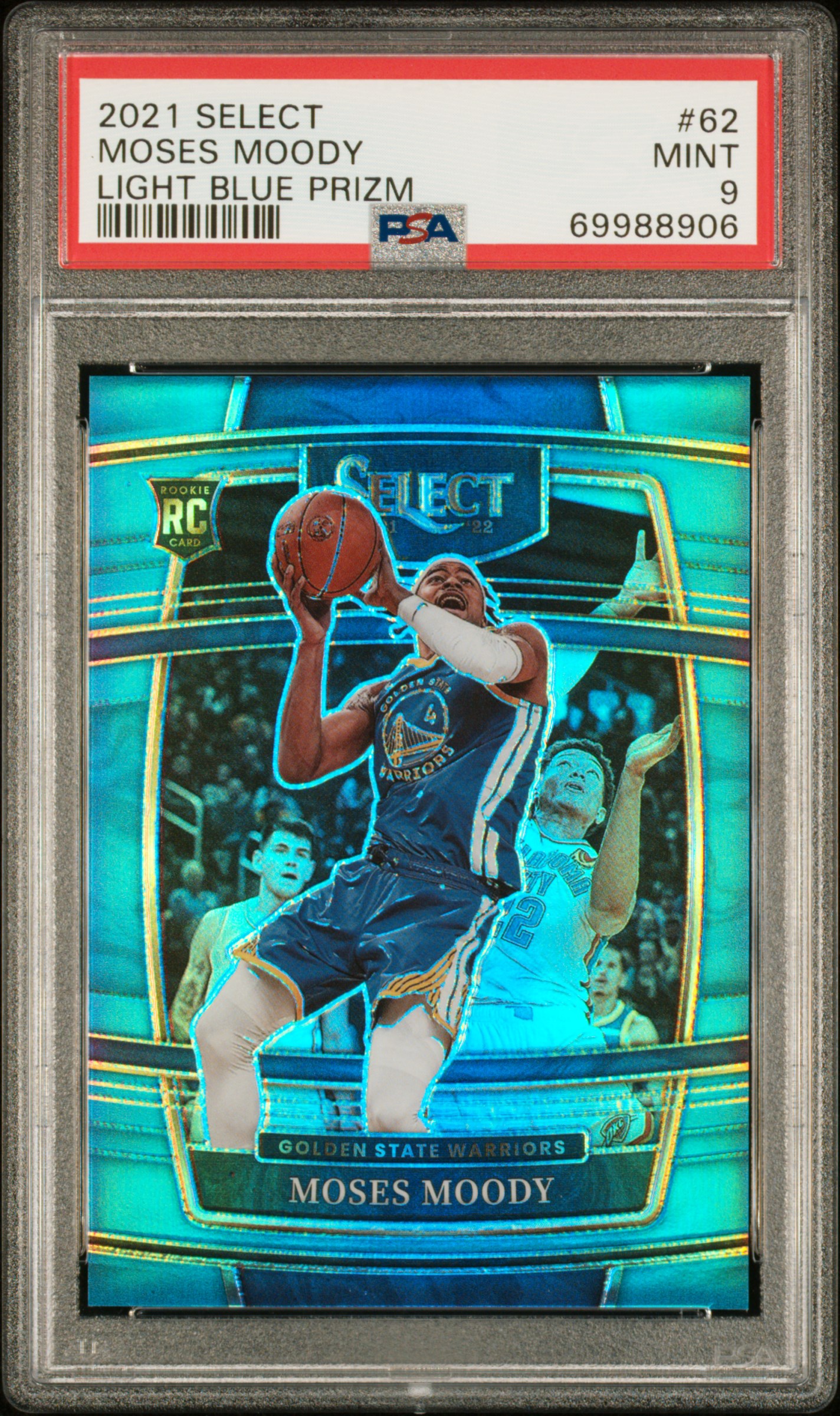 2021-22 Panini Select Moses Moody #62 Light Blue Prizm Rookie /299 PSA 9