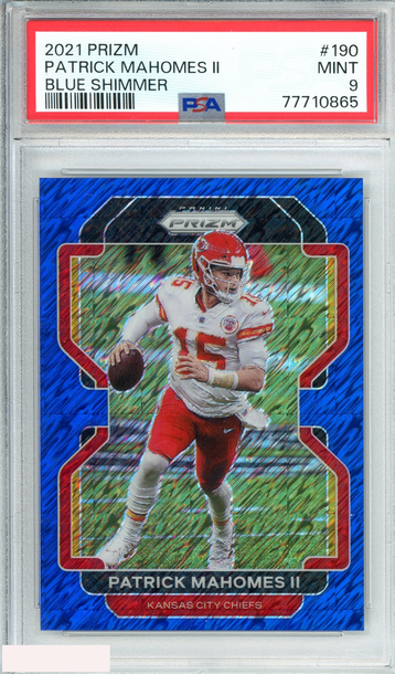 2021 PANINI PRIZM PATRICK MAHOMES II #190 BLUE SHIMMER 23 OF 25 PSA 9 MINT