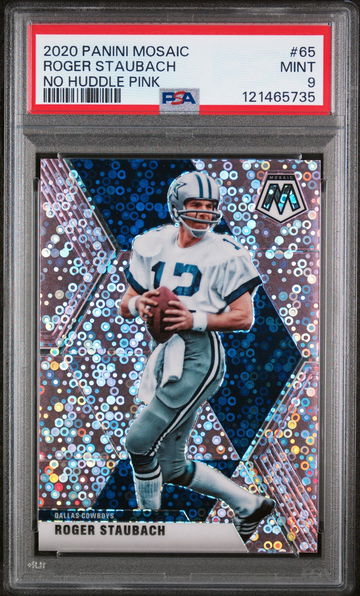 2020 Panini Mosaic No Huddle Pink Mosaic Roger Staubach #65 /20 PSA 9