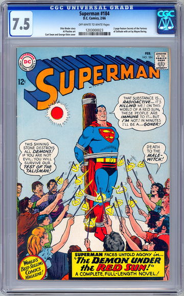 SUPERMAN #184 CGC 7.5 *JERRY SIEGEL STORY* AL PLASTINO ART CURT SWAN COVER 1966