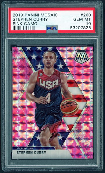 2019 Panini Mosaic Pink Prizm Camo Stephen Curry PSA 10 GEM MINT USA WARRIORS