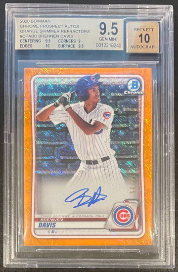2020 Bowman Chrome Brennen Davis Orange Shimmer Auto /25 Cubs BGS 9.5 Gem Mint