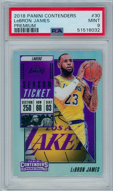 2018 Panini Contenders Basketball #30 Lebron James - Premium (Prizm) PSA 9 - Season Ticket Lakers (NBA) Basketball