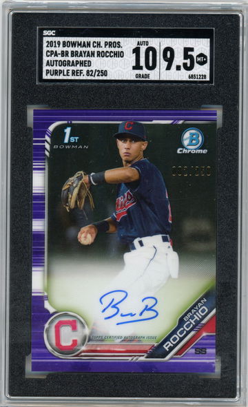 2019 Bowman Chrome CPA-BR Brayan Rocchio Auto Purple Refractor #'d 82/250 SGC 10 / 9.5 Guardians