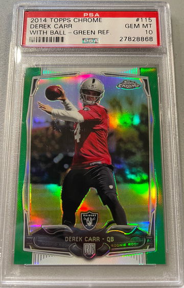 2014 Topps Chrome Derek Carr Green Refractor PSA 10