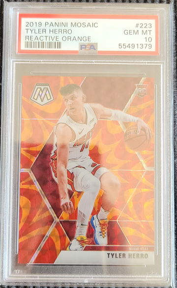 2019 Panini Mosaic #223 Tyler Herro Rookie Reactive Orange PSA 10 Gem Mint