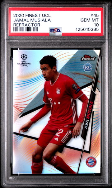 2020 TOPPS FINEST UEFA UCC JAMAL MUSIALA REFRACTOR #45 RC ROOKIE PSA 10