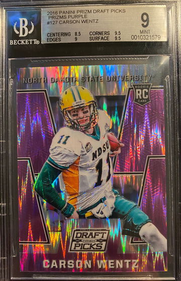 Carson Wentz 2016 Prizm Draft Picks Purple Prizms SP /99 BGS 9