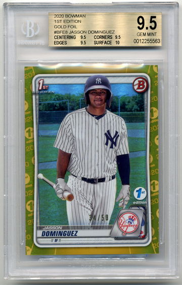JASSON DOMINGUEZ 2020 1st BOWMAN card 1st EDITION GOLD FOIL /50 BGS 9.5 TRUE GEM