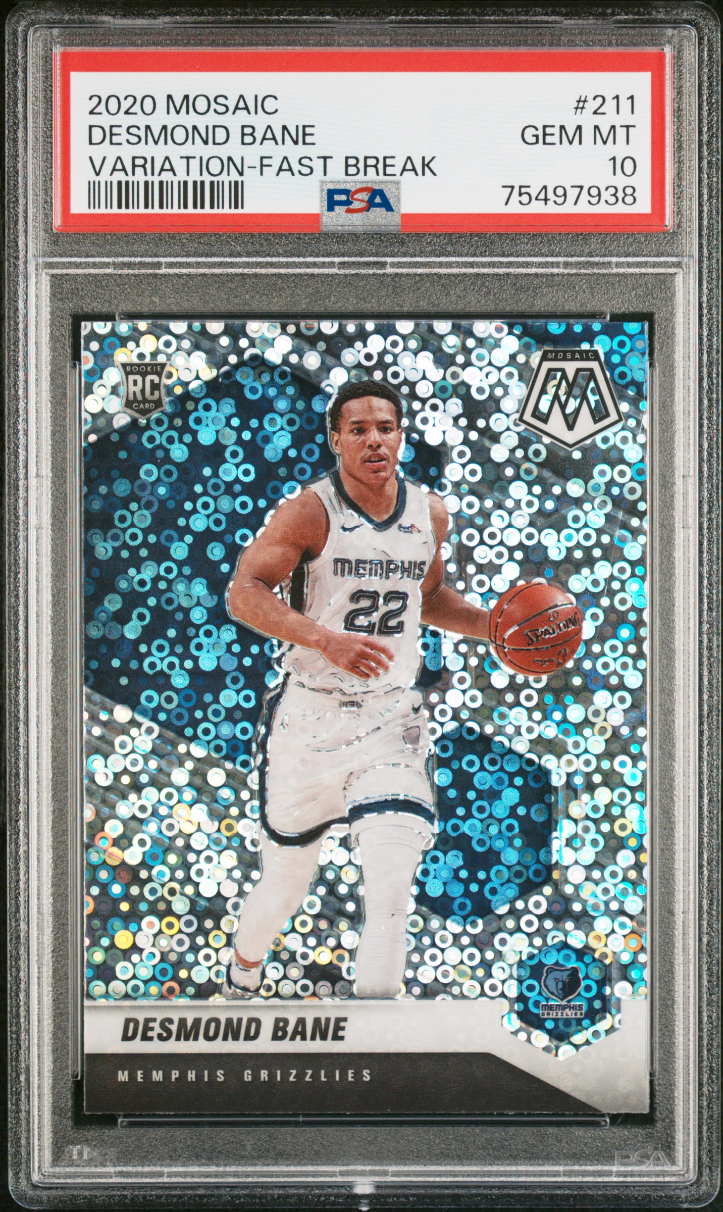 2020-21 Panini Mosaic Desmond Bane #211 Rookie Fast Break Variation PSA 10
