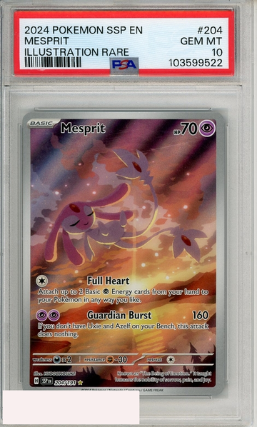 2024 POKEMON SSP EN-SURGING SPARKS MESPRIT #204 ILLST RARE PSA 10 GEM