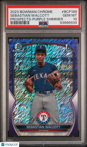 2023 Bowman Chrome Prospects 1st Purple Shimmer /250 Sebastian Walcott PSA 10