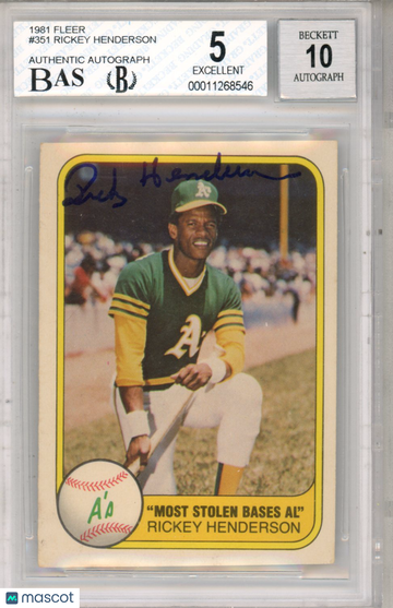 1981 Fleer Rickey Henderson #351 /Most BGS 5 Auto 10