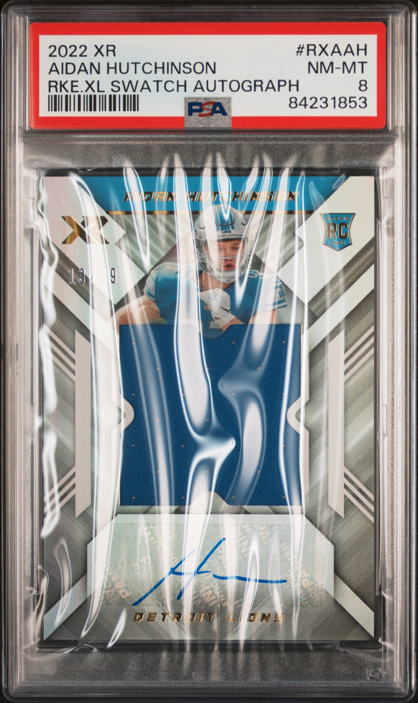 2022 Panini XR Rookie XL Swatch Autographs Aidan Hutchinson #RXAAH PSA 8