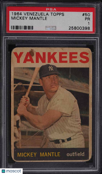 1964 Venezuela Topps Baseball Mickey Mantle #50 PSA 1