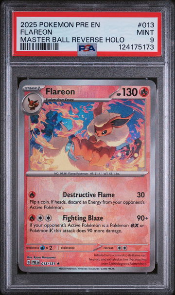 2025 Pokemon Scarlet and Violet Prismatic Evolutions Master Ball Reverse Holo Flareon #13 PSA 9
