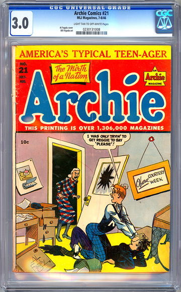 ARCHIE COMICS #21 CGC 3.0 RARE GOLDEN AGE CLASSIC AL FAGALY COVER ART MLJ 1946
