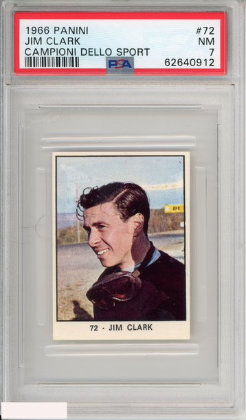 1966 PANINI JIM CLARK #72 CAMPIONI DELLO SPORT ROOKIE LOTUS RC PSA 7 NM