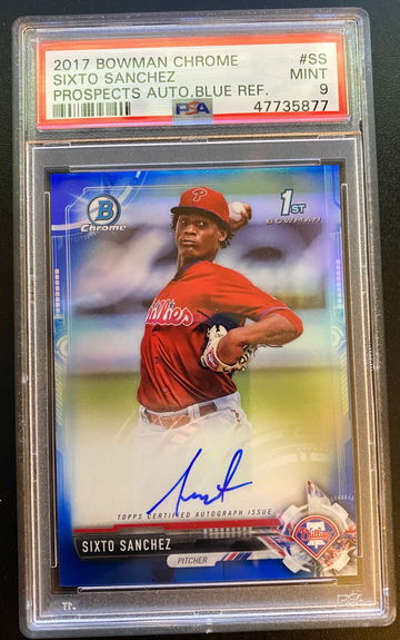 2017 Bowman Chrome Sixto Sanchez Blue Refractor Auto PSA 9