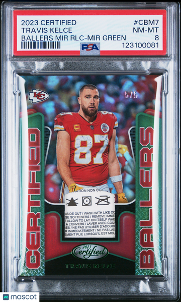 2023 Panini Certified Certified Ballers Mirror Relic Travis Kelce #CBM7 RLC Green /5 PSA 8