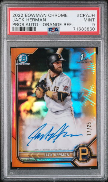 2022 BOWMAN CHROME PROSPECT AUTOGRAPHS JACK HERMAN #CPAJH PROS.AUTO-ORANGE REF. PSA 9