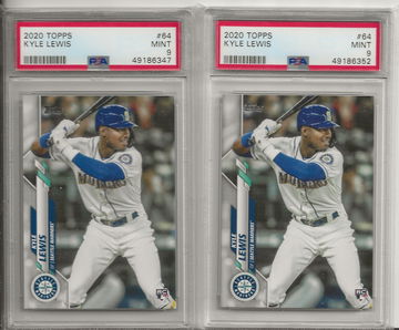 2 Card PSA 9 Mint RC Lot Kyle Lewis 2020 Topps #64 Mariners