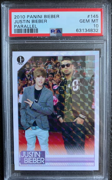 2010 Panini Justin Bieber w/ Drake RC Holo Parallel PSA 10