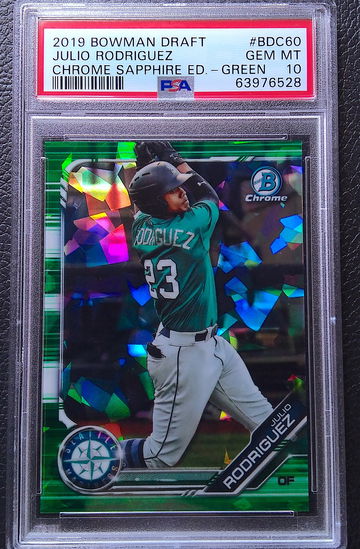 JULIO RODRIGUEZ 2019 BOWMAN DRAFT CHROME SAPPHIRE GREEN #BDC-60 11/50 PSA 10