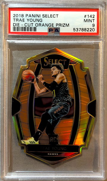 2018 Select Trae Young Premier Level Orange Prizm Die Cut RC /65 PSA 9