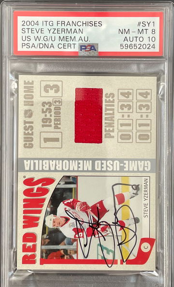Steve Yzerman 2004 ITG Franchises Detroit #SY1 Jersey Auto 02/10 PSA 8 DNA 10 Auto